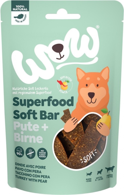 WOW SUPERFOOD Soft Bar indyk z gruszką miękkie przysmaki 150 g