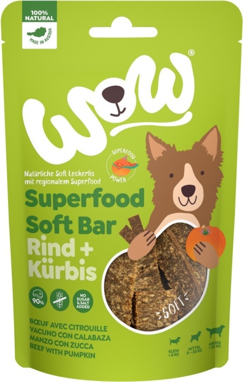 WOW SUPERFOOD Soft Bar mięso wołowe z dynią miękkie przysmaki 150 g
